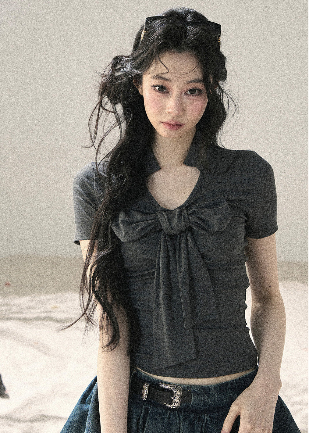 Korean-inspired cropped tee styled with mini skirt