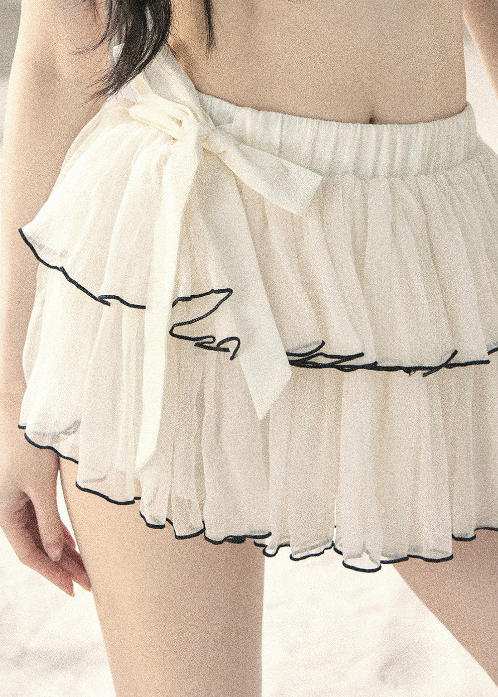 Soft chiffon tiered skirt in ivory white