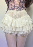 High-waist lace mini skirt in soft white