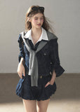 Navy plaid collegiate jacket and shorts set