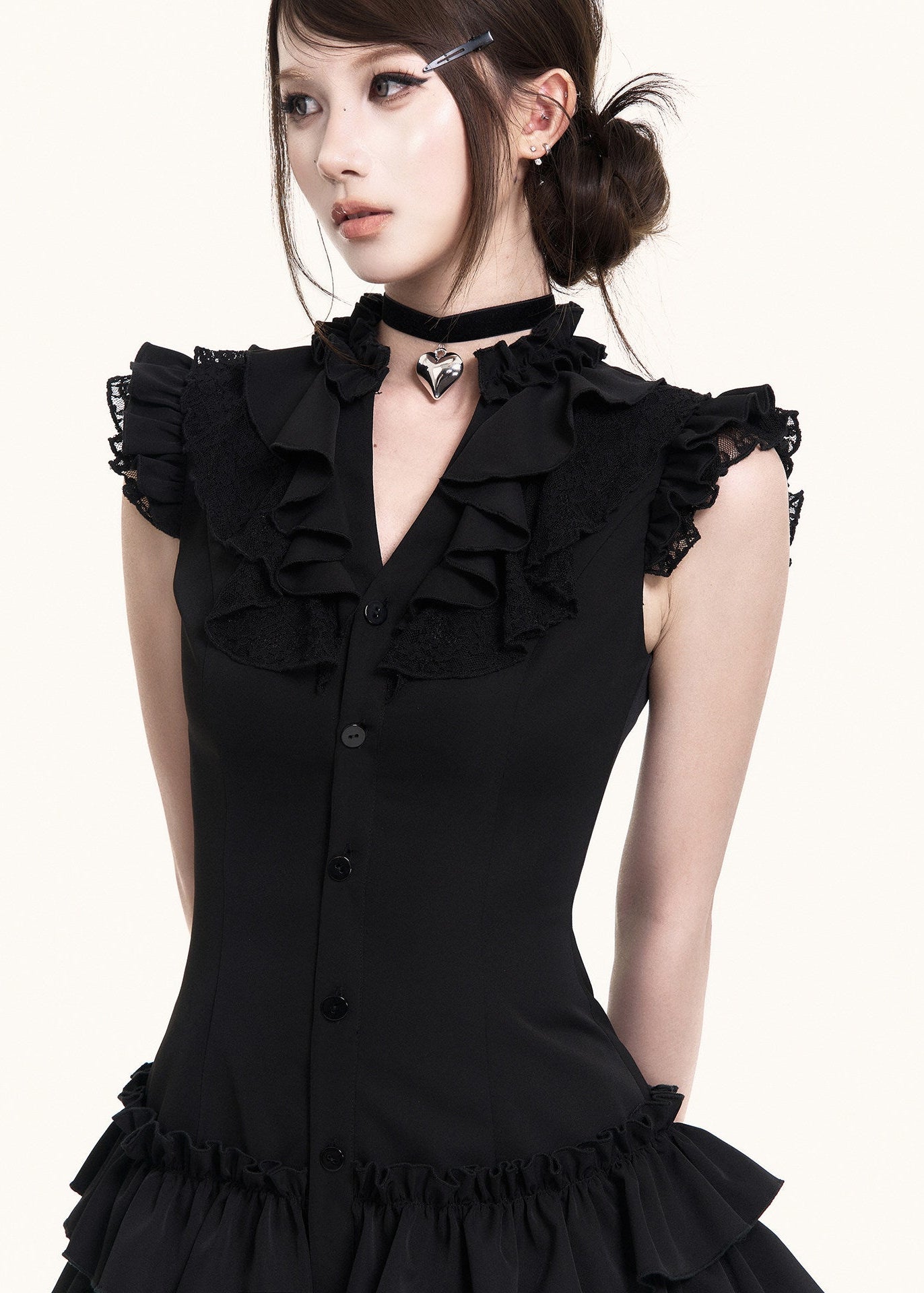 Black cake-hem mini dress with a fitted bodice