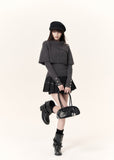 Dark grey ribbed cape overlay top with fitted long sleeves