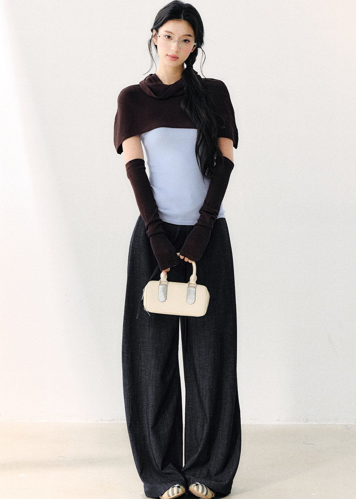 Washed-look wide-leg trousers with deep front pleats