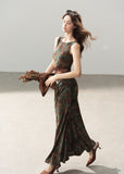 Women's vintage floral sleeveless maxi dress with mermaid silhouette