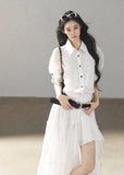 Romantic white dress with button-front collar detail