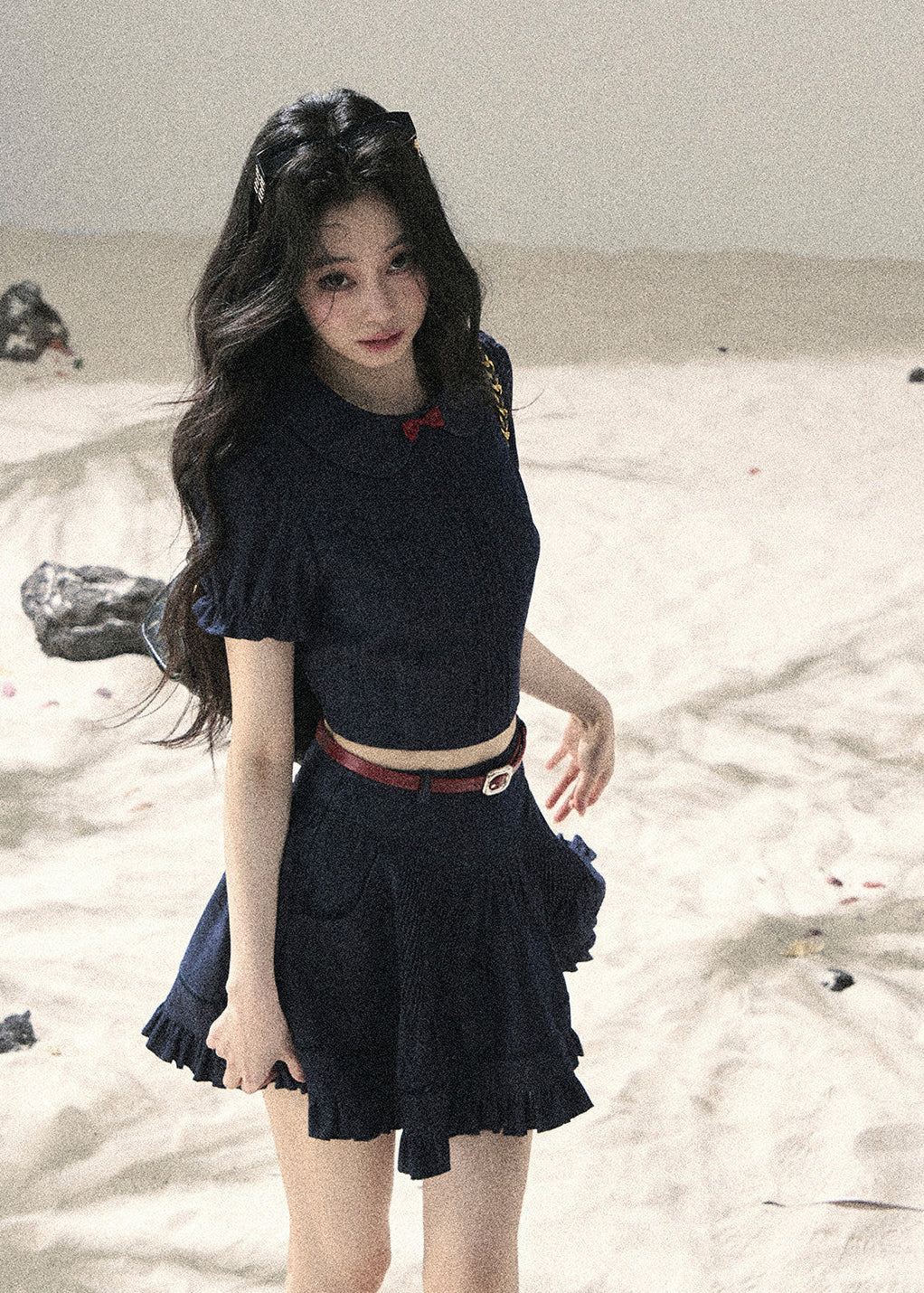Preppy pleated skirt set with cropped top