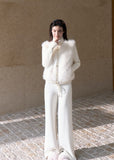 Women's silver fleck straight-leg pants with relaxed silhouette