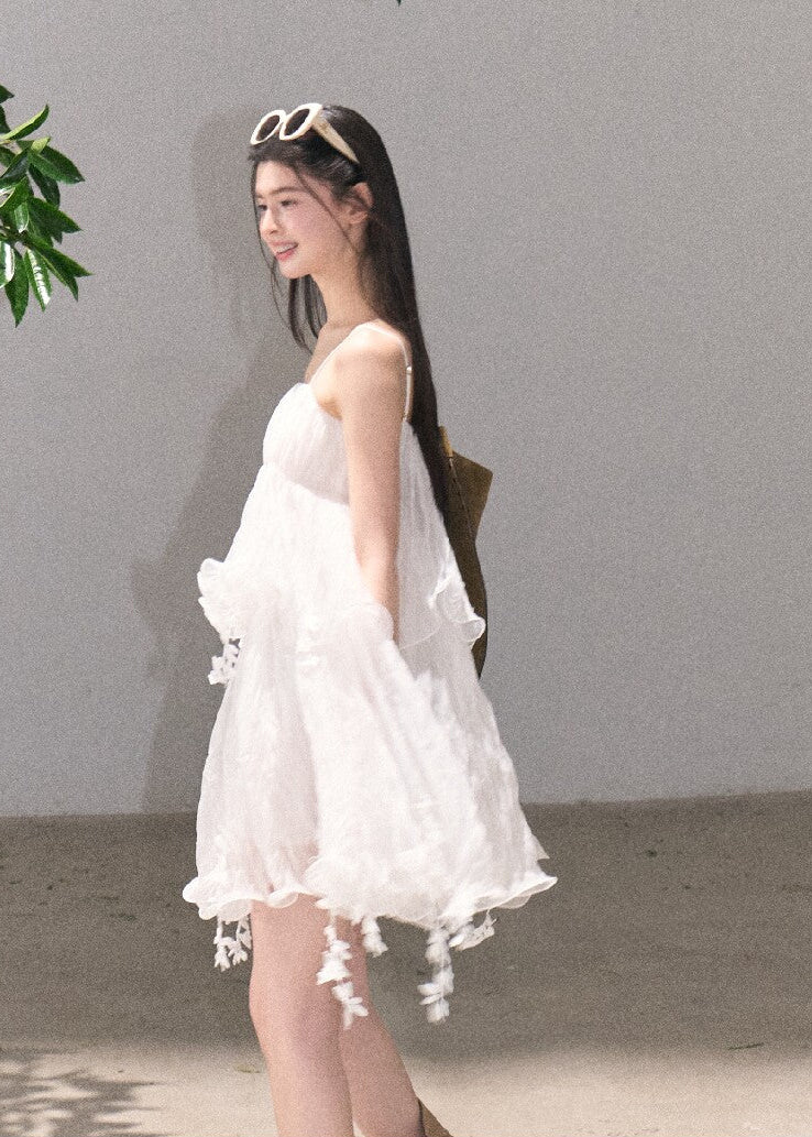 White lace cami dress with layered texture