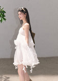 White lace cami dress with layered texture