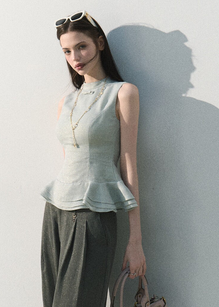 Sleeveless linen-blend top with a sculpted waist