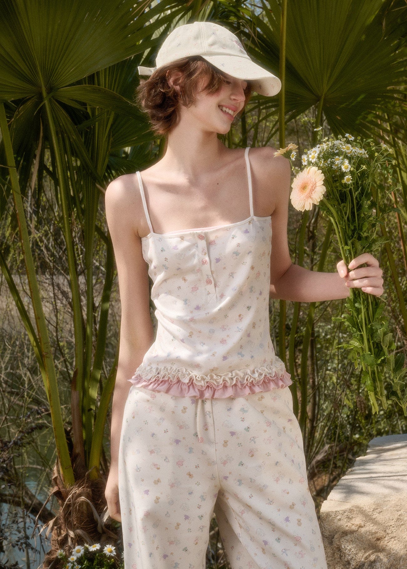 Pastel printed cami with small front buttons