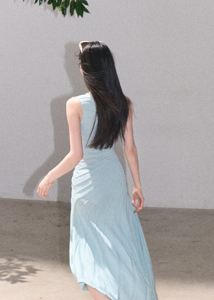 Minimal sleeveless dress in soft blue green
