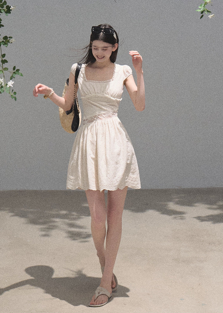Romantic lyocell dress with hollow lace waist detail