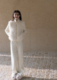 Women's silver fleck straight-leg pants with relaxed silhouette