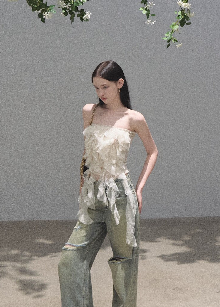 Vintage-wash cotton denim jeans with a relaxed straight-leg fit