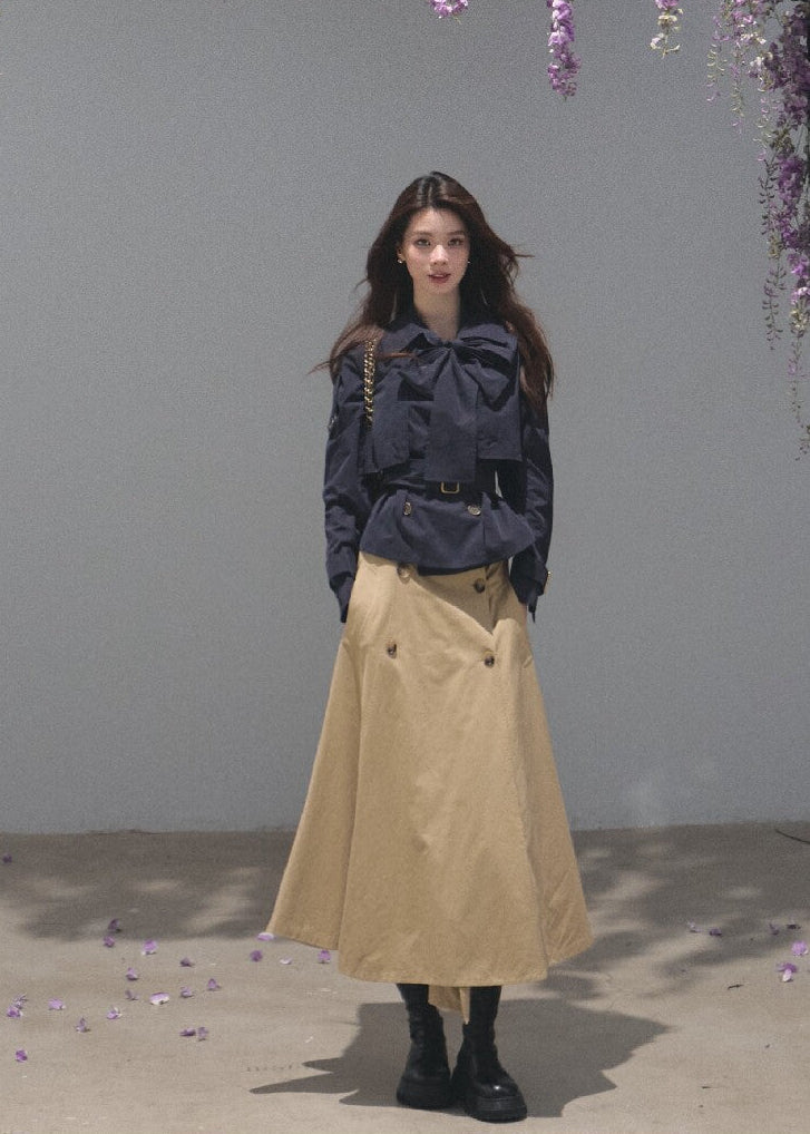 Hunting-inspired two-piece set with a cropped black jacket and flared skirt