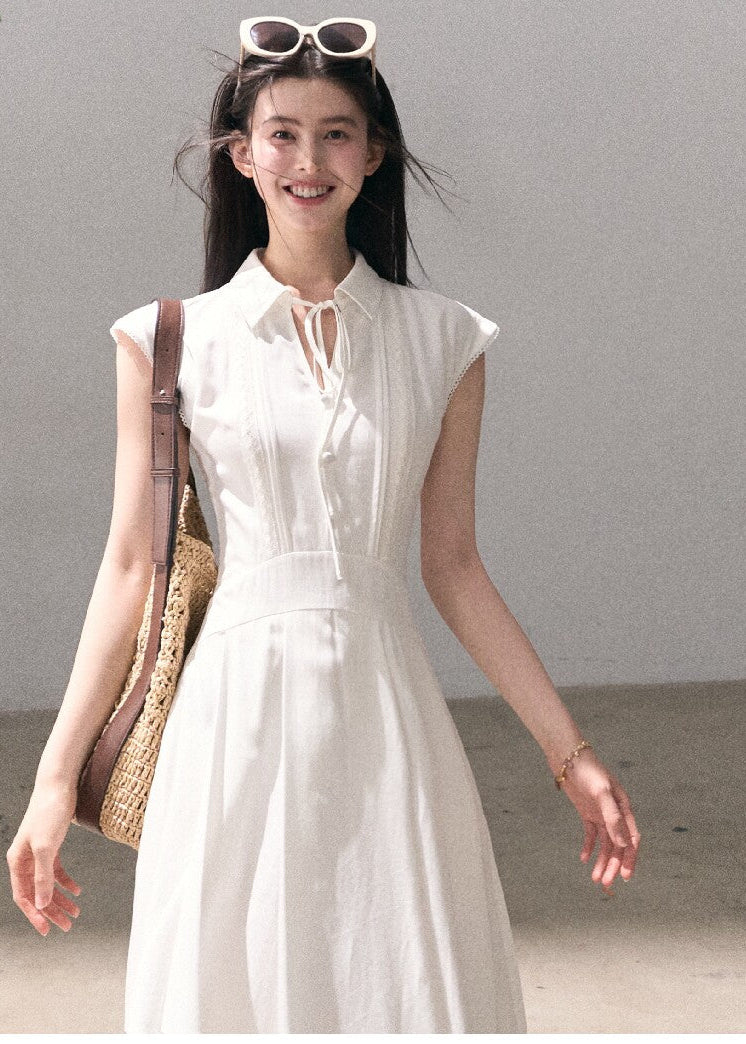 Lyocell linen collared dress with flared skirt