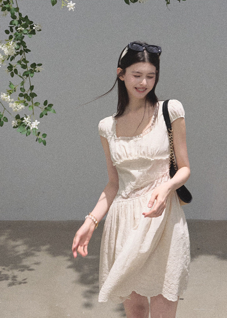 Cream lace waist maxi dress with cap sleeves