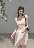 Cream lace waist maxi dress with cap sleeves