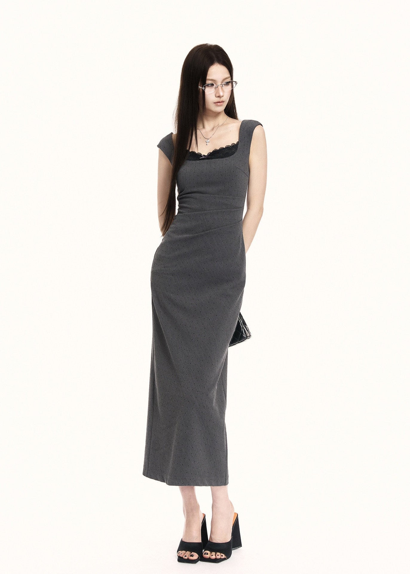 Grey-black dress with high-waist shaping