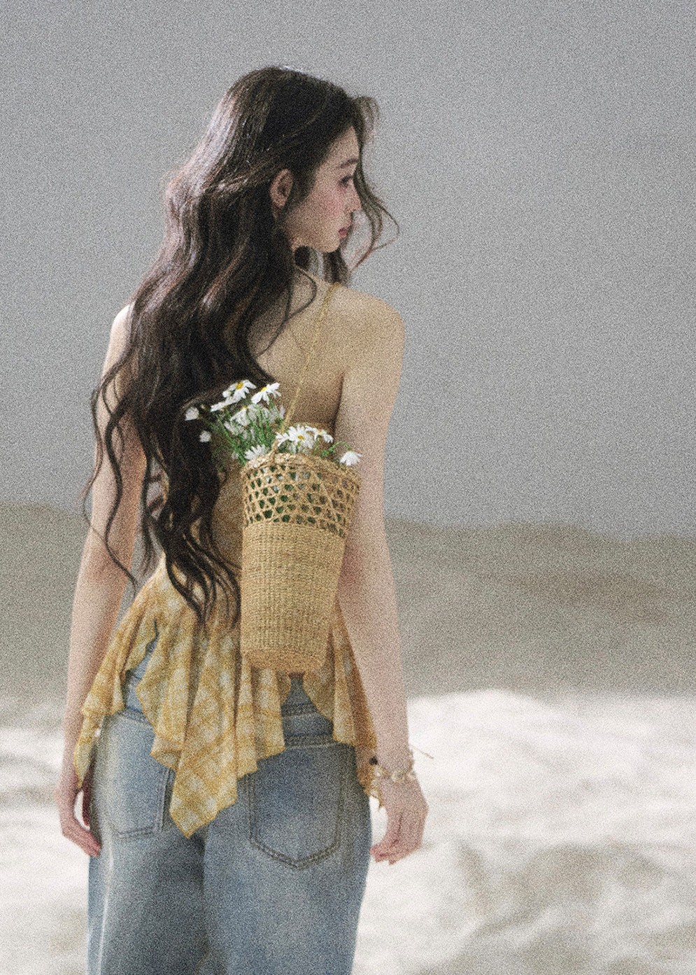Lightweight checked cami top with gathered front detailing