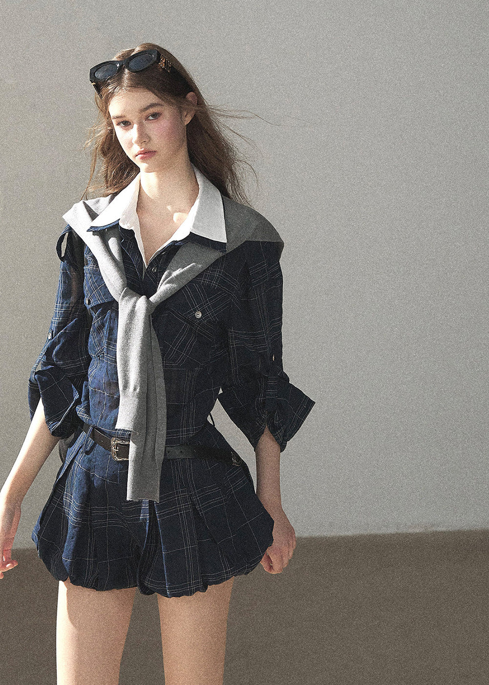 Preppy jacket-style top with matching shorts