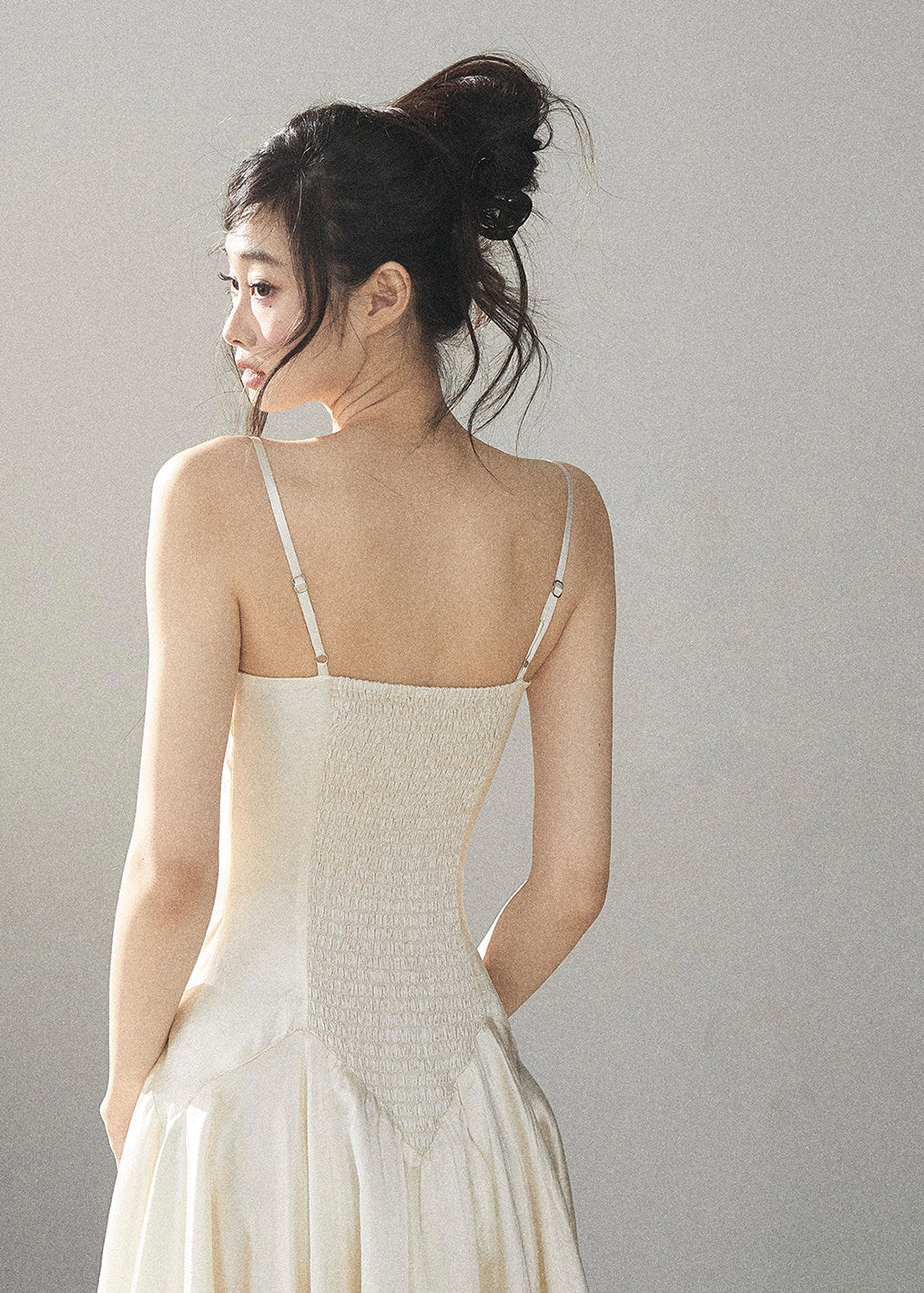 French-inspired satin slip dress in ivory