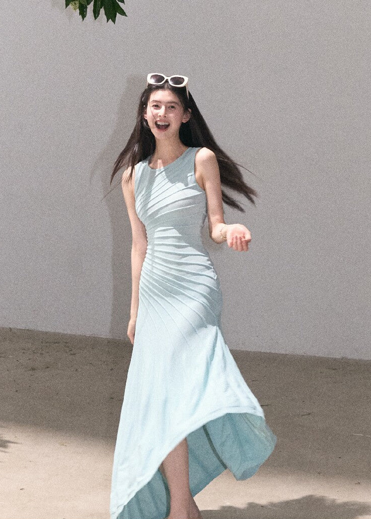 Minimal sleeveless dress in soft blue green