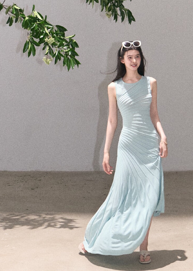 Minimal sleeveless dress in soft blue green