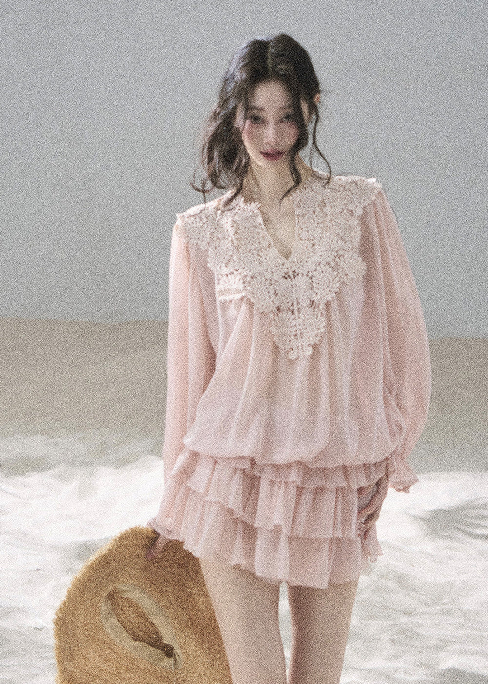 Women’s summer blouse and cascading ruffle mini skirt set