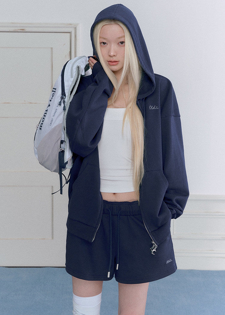 Navy oversized hoodie and relaxed sweatpants matching set for women