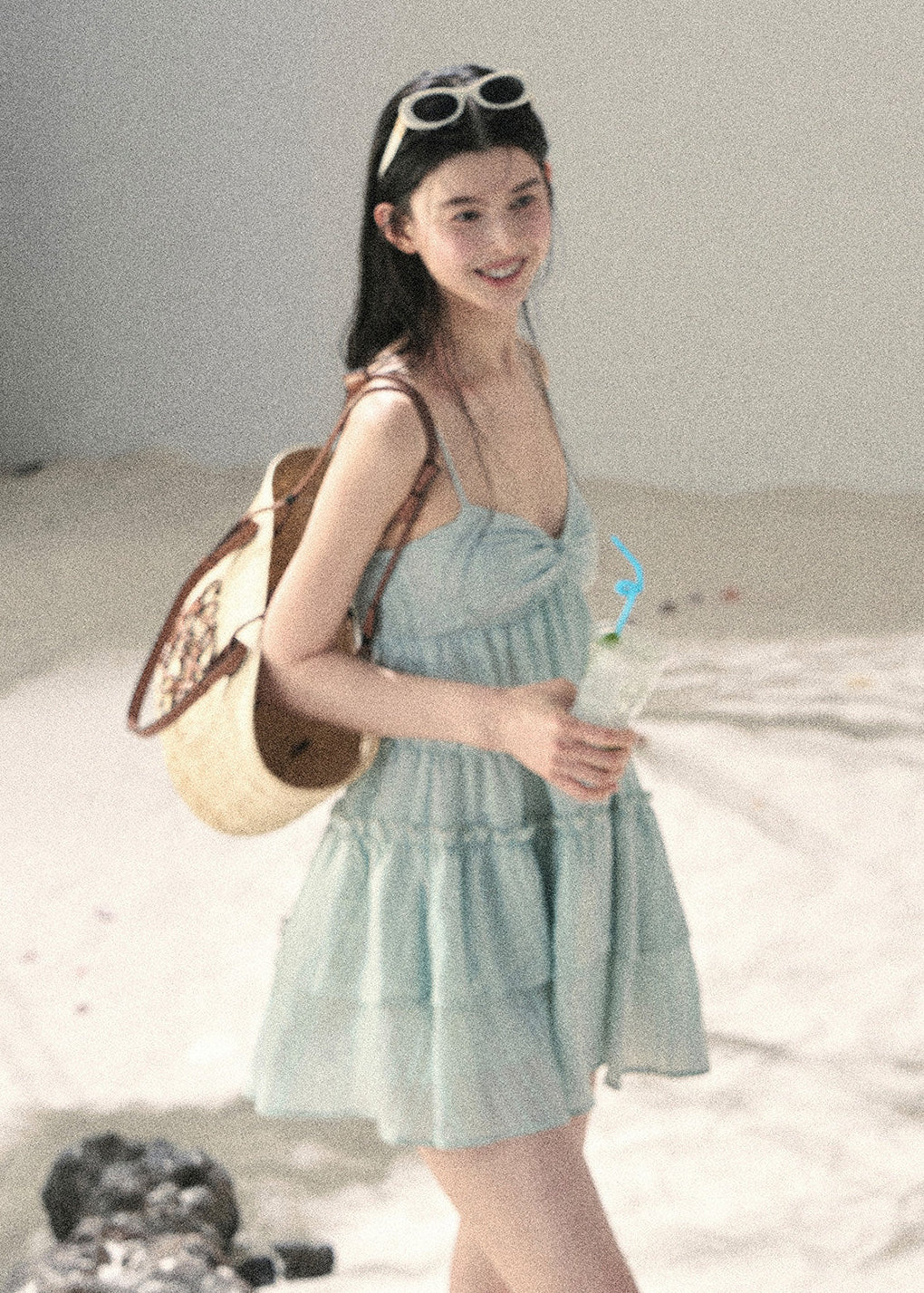 Women’s seafoam tiered mini dress for a seaside vacation