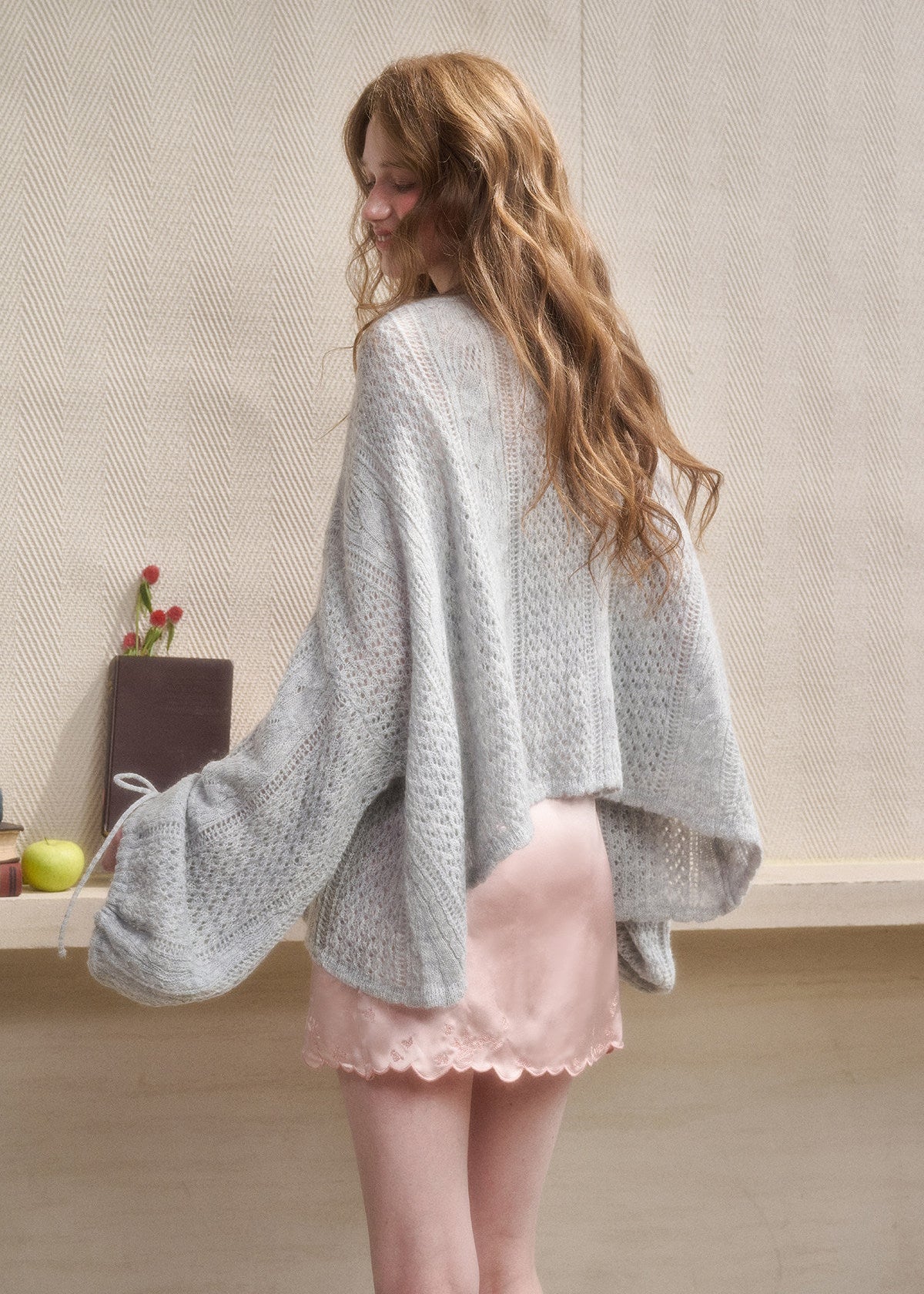 Feminine mohair blend cardigan in sky gray