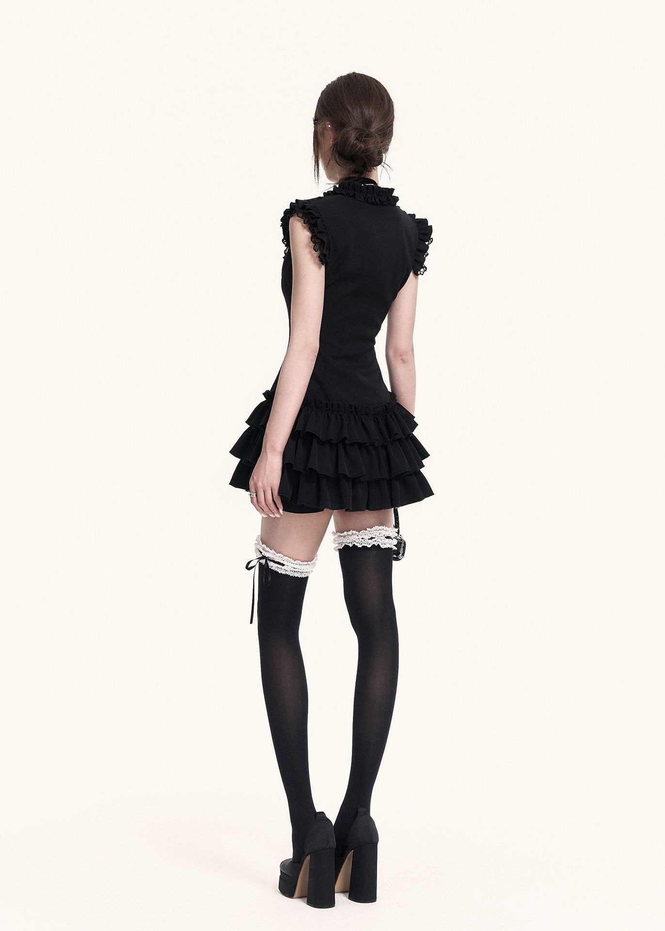 Black vintage-inspired mini dress with matching lining shorts