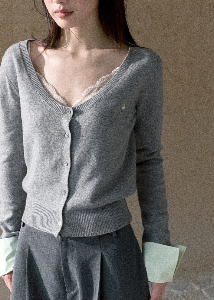 Korean-inspired women's button-front knit cardigan 