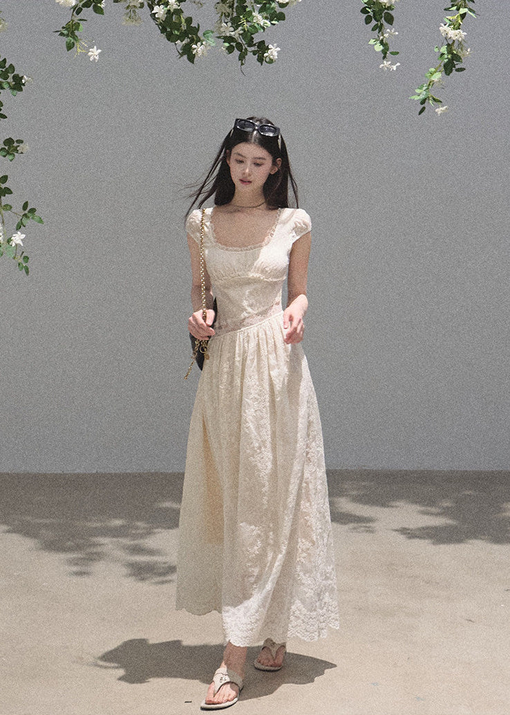 Feminine lace inset dress in cream tone