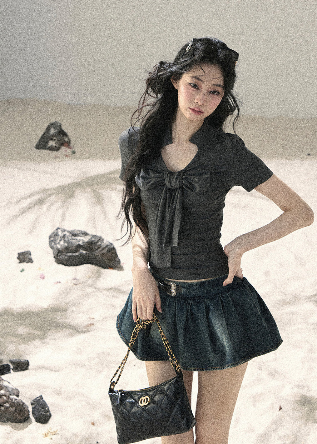 Soft lyocell cropped top with short sleeves