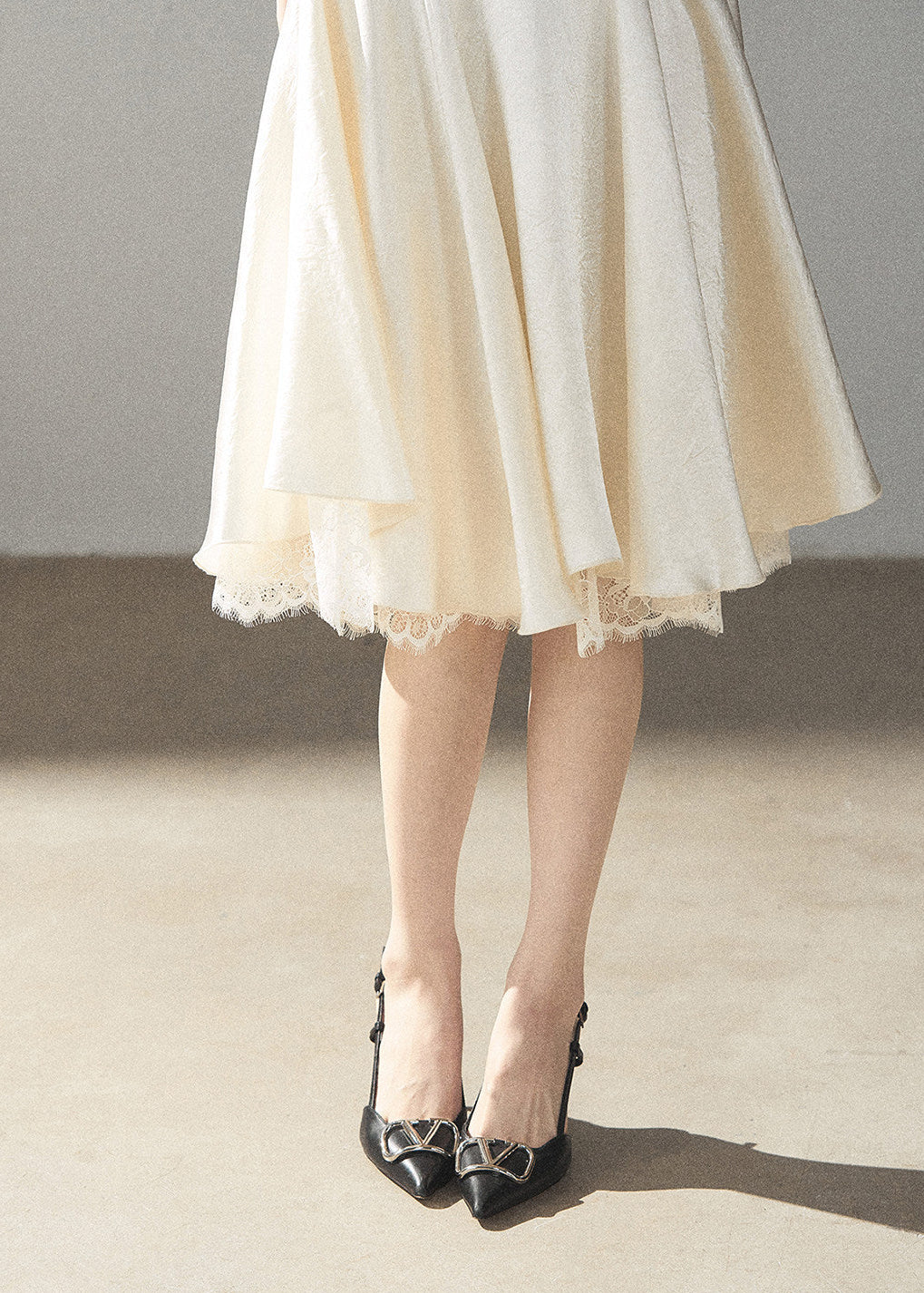French-inspired satin slip dress in ivory