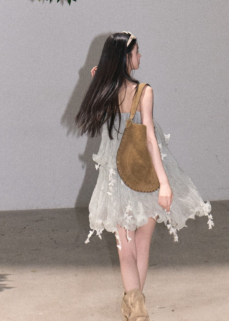 Long mint lace slip dress with delicate straps