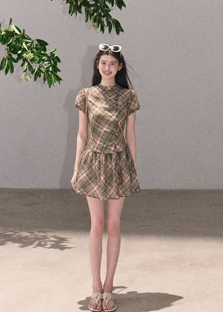 Garden plaid fit and flare mini dress