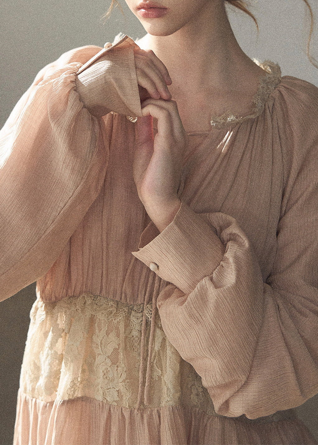 Blush lace waist blouse and skort two-piece set