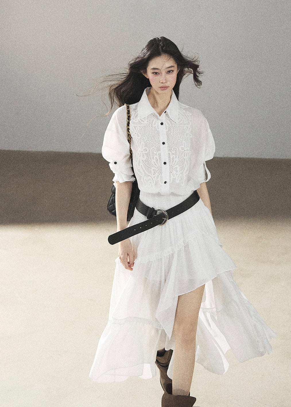 Soft academic-inspired white maxi shirt dress
