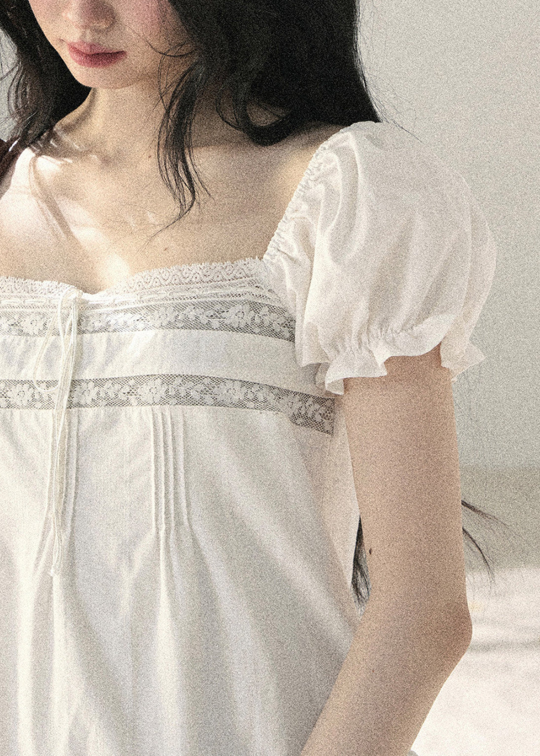 Lace-trim mini dress in a light summer style