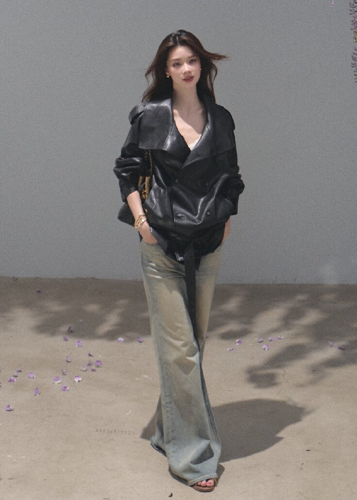 Cotton-rich slight-flare jeans featuring a faded two-tone wash