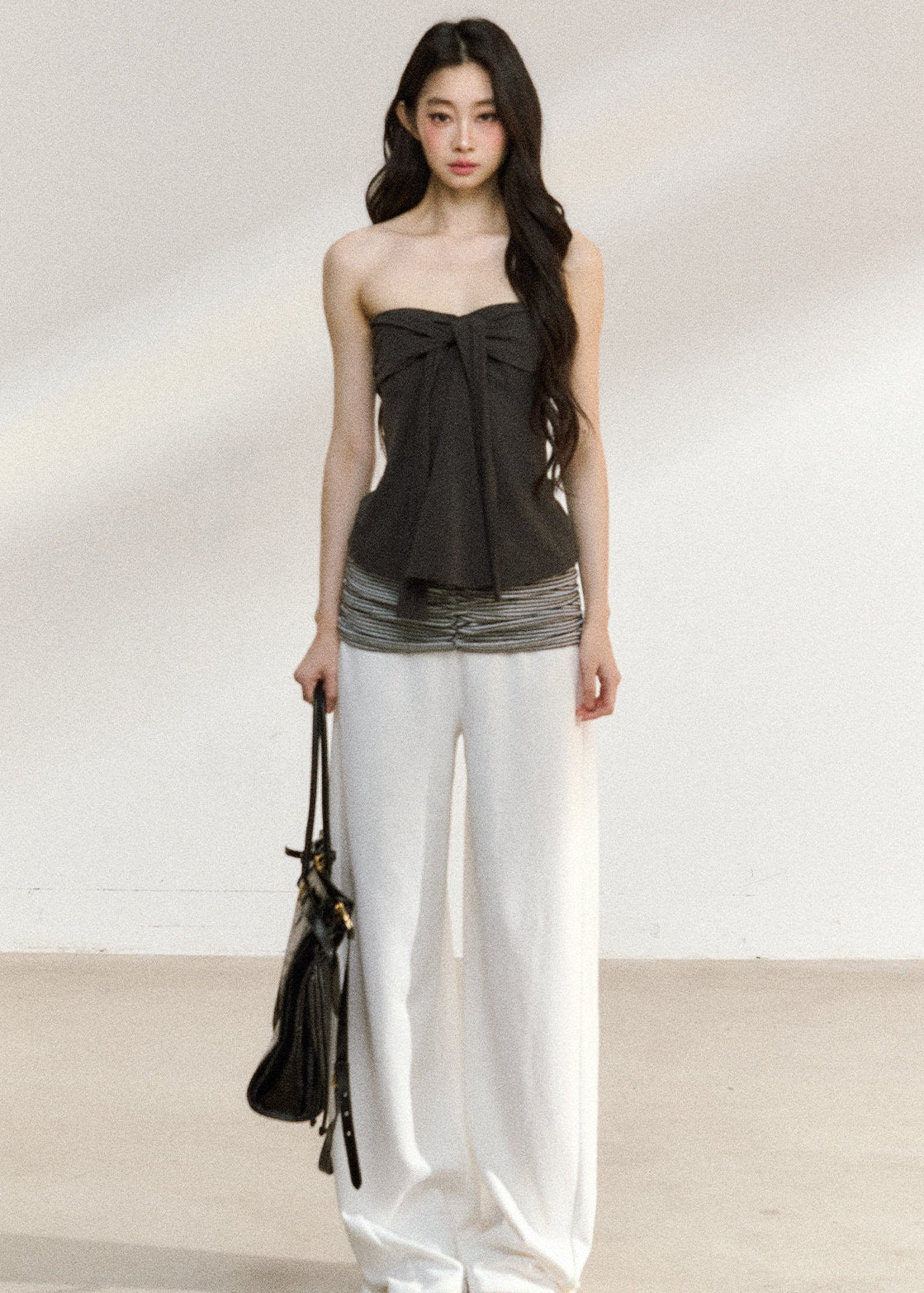 Charcoal camisole styled with a lightweight white cardigan
