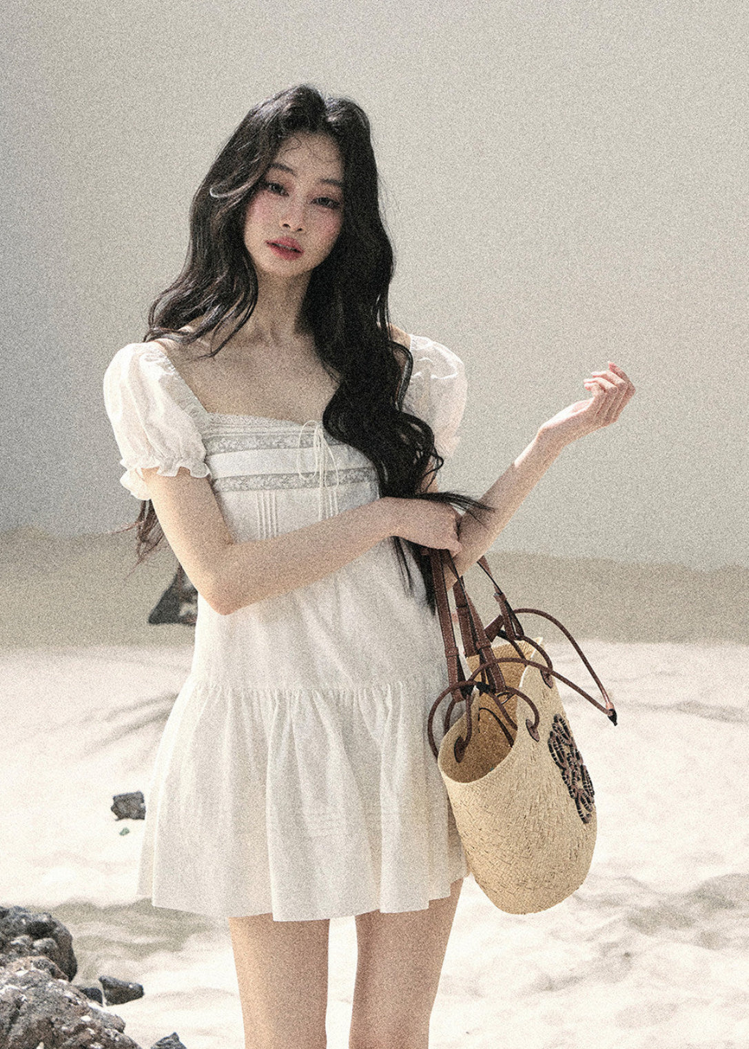 Lace-trim mini dress in a light summer style