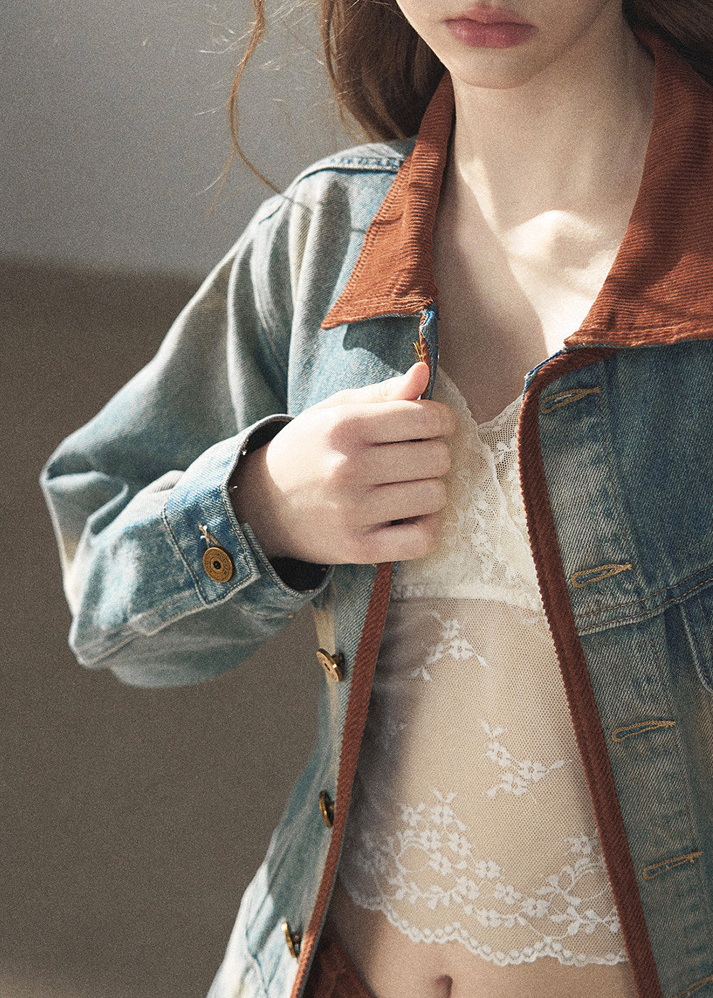 Washed denim jacket and mini skirt set