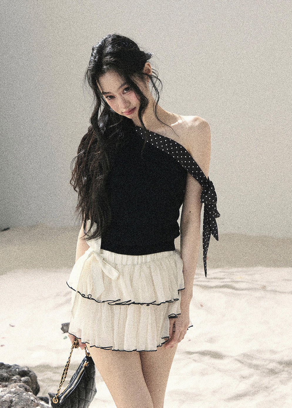 Airy ivory mini skirt with layered chiffon design