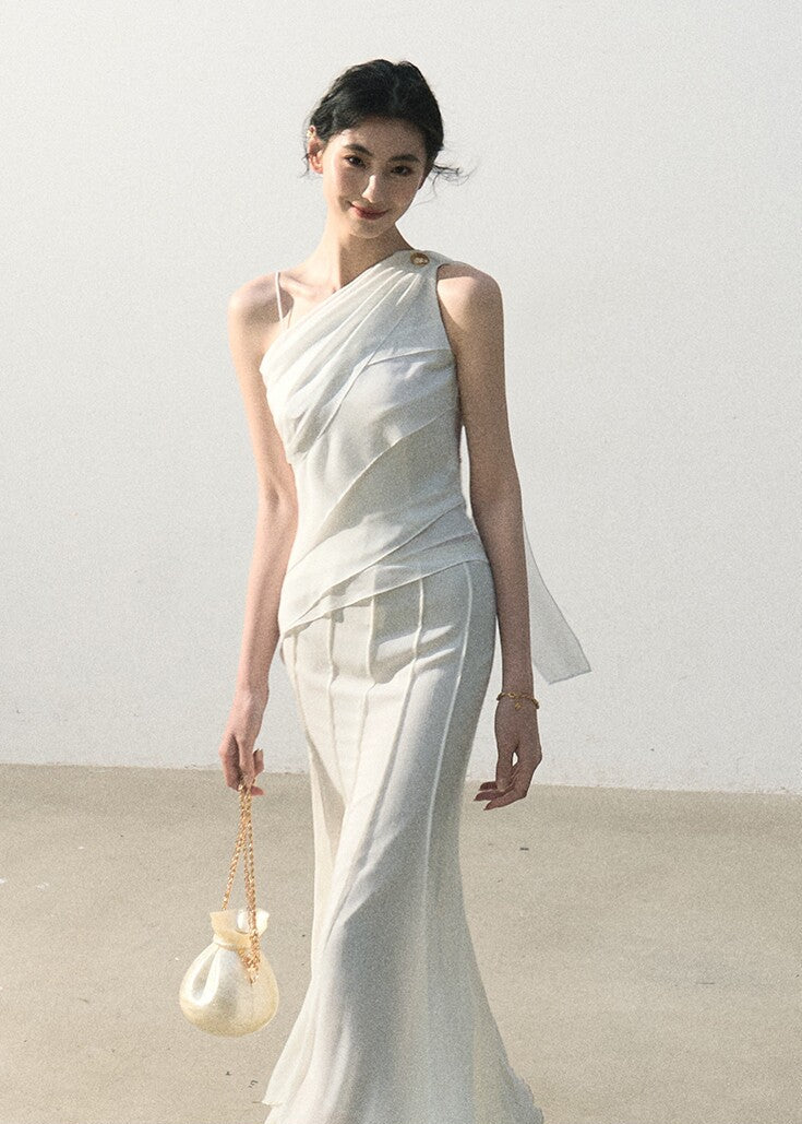 Draped sleeveless top with a softly fitted silhouette