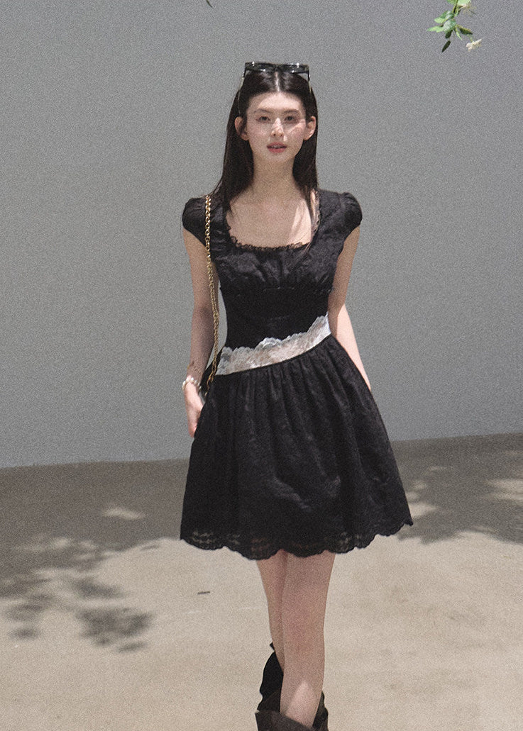 Black lace waist maxi dress with feminine fitted silhouette